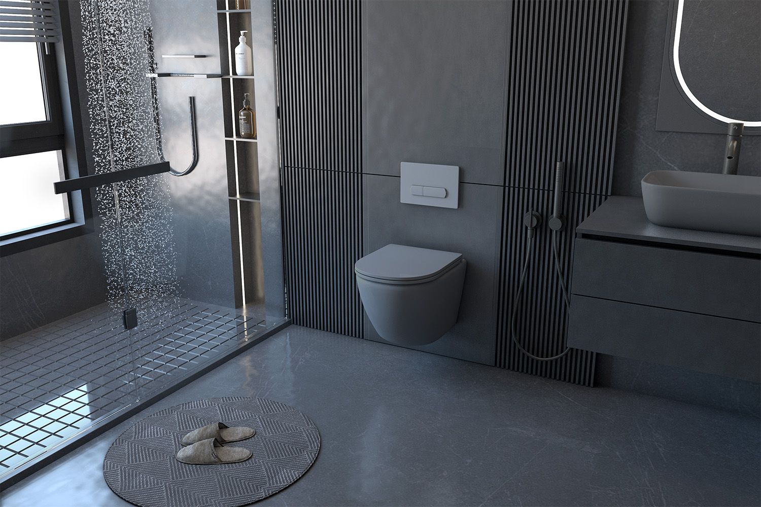 Унитаз подвесной безободковый серый матовый Abber Bequem, AC1101MG