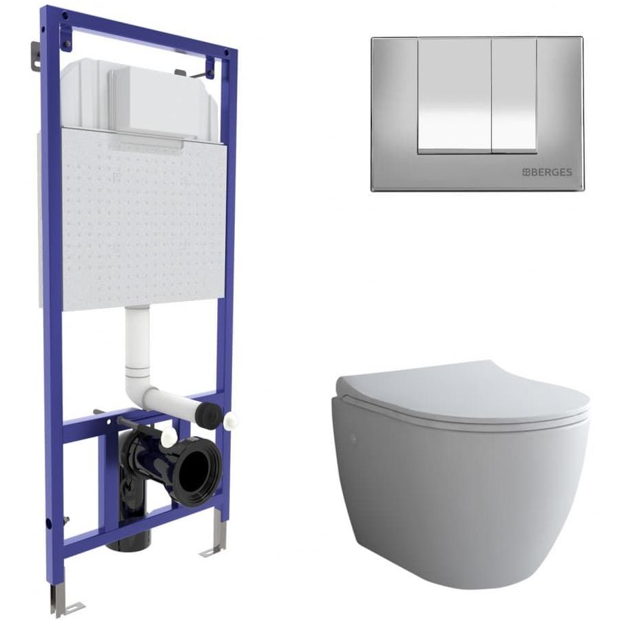 Комплект Berges Novum, кнопка S3 хром глянец, унитаз Okus, сиденье Toma Slim, 043267