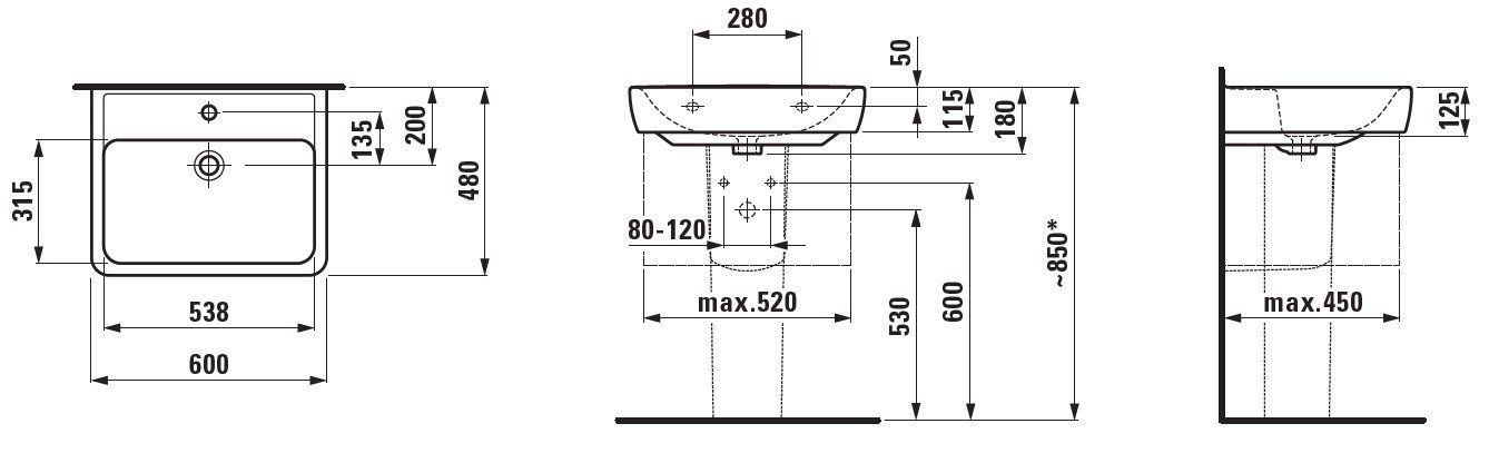 Раковина Laufen Pro 60x48, 8.1895.2.000.104.1