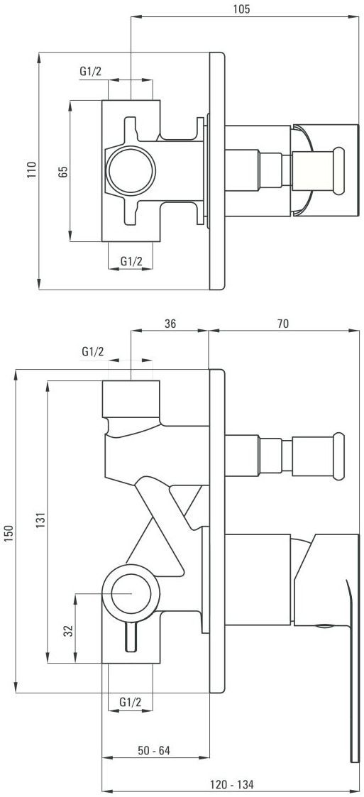 Смеситель скрытого монтажа 2 функции Deante Alpinia, BGA_044P