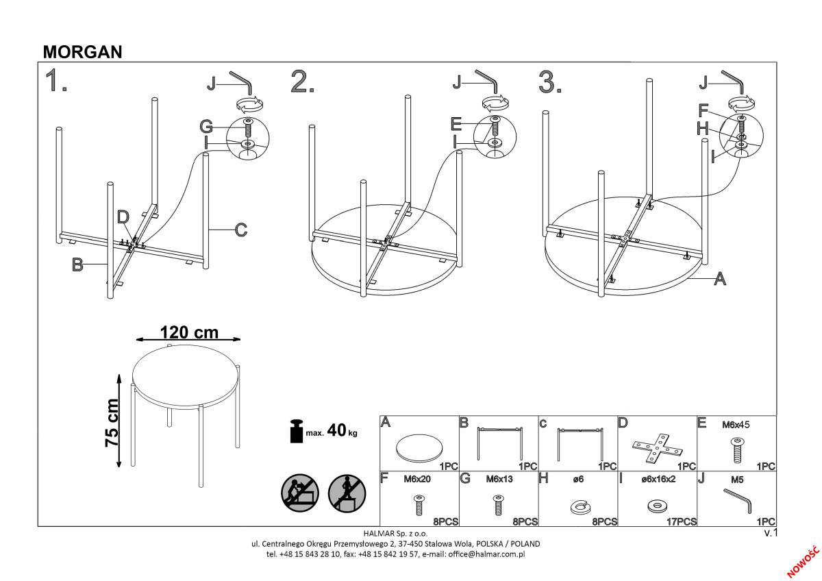Стол обеденный Halmar Morgan дуб золотой, черный, V-CH-MORGAN-ST