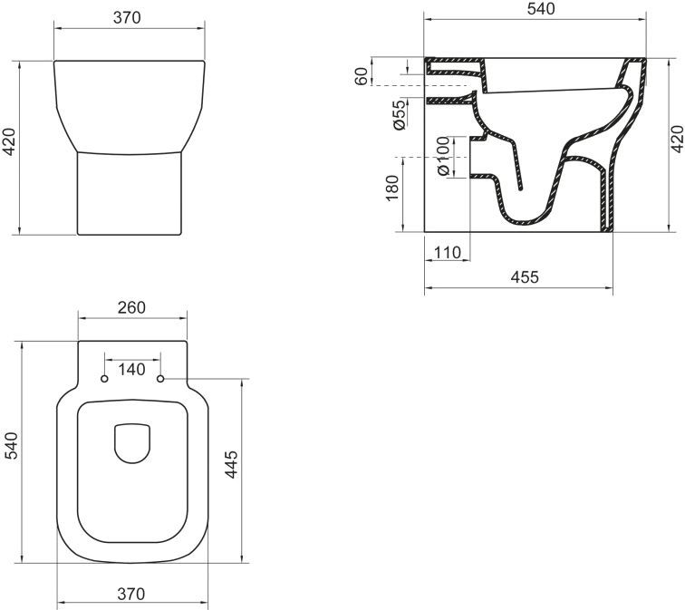 Унитаз приставной безободковый Belbagno Vaso, BB127CB