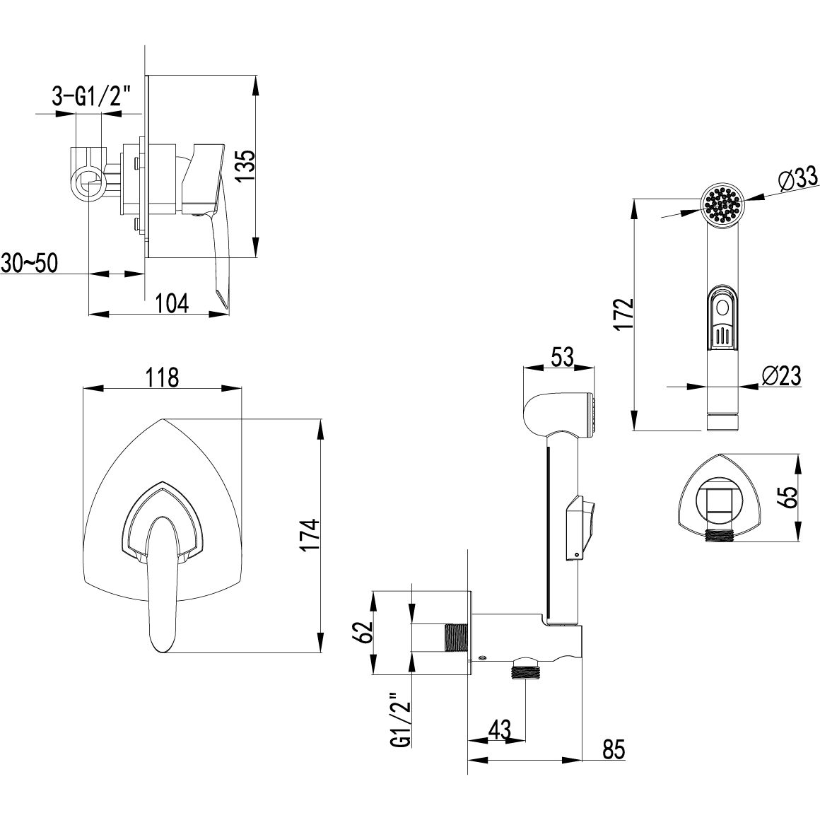 Смеситель с гигиеническим душем встраиваемый Lemark Mars, LM3519C