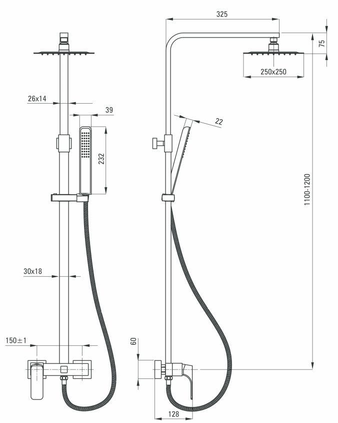 Душевая колонна со смесителем для душа Deante Cascada Hiacynt Nero, NAC_N1QM