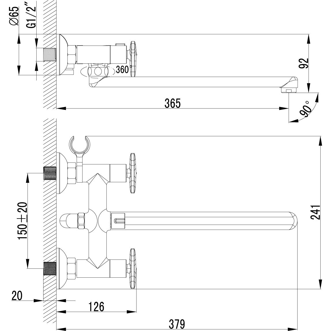 Смеситель универсальный с плоским изливом 300 мм с аксессуарами Lemark Plus Spirit, LM1951C