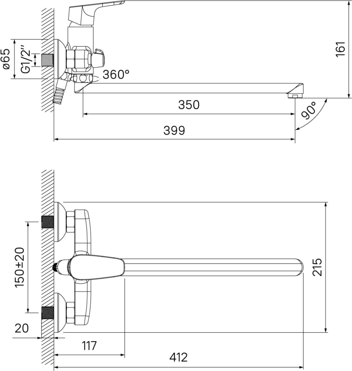 Смеситель для ванны с длинным изливом с керамическим дивертором, Iddis Zodiac, ZODSBL2i10WA