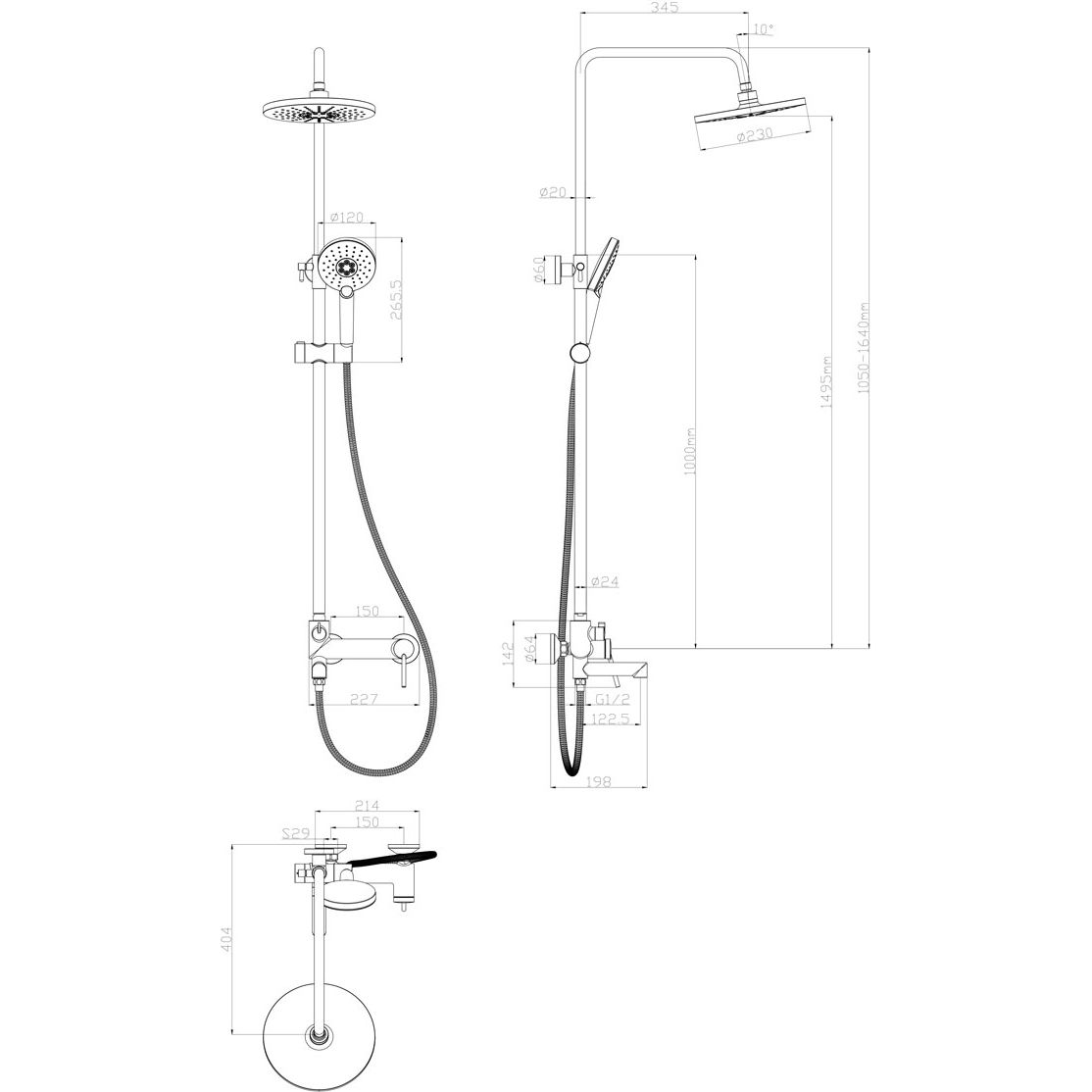 Смеситель для ванны с верхней душевой лейкой с пов. изливом Lemark Minima, LM3862C