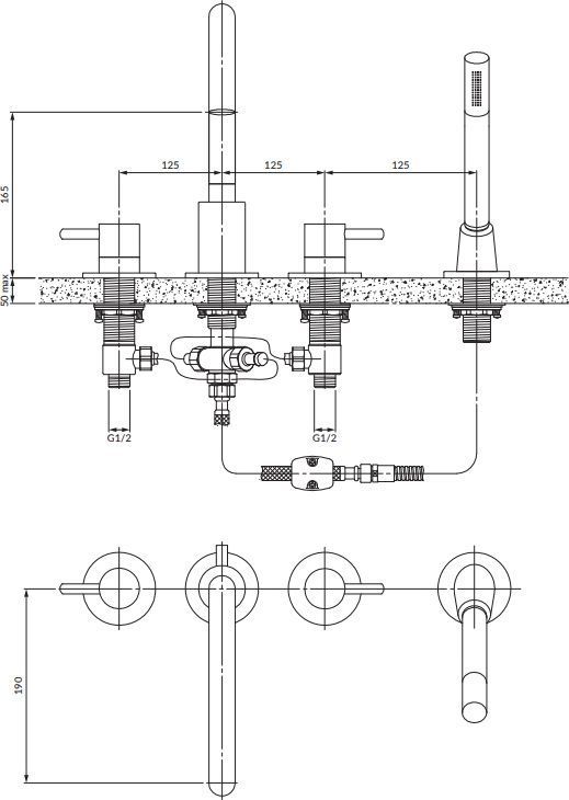 Смеситель для ванны на 4 отверстия Omnires Y, Y1232NI
