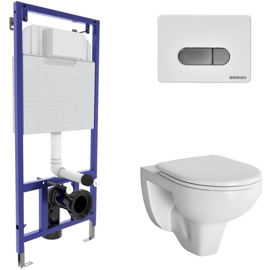 Комплект Berges Novum, кнопка D5 белая/хром, унитаз Gamma, сиденье Gamma, 042419