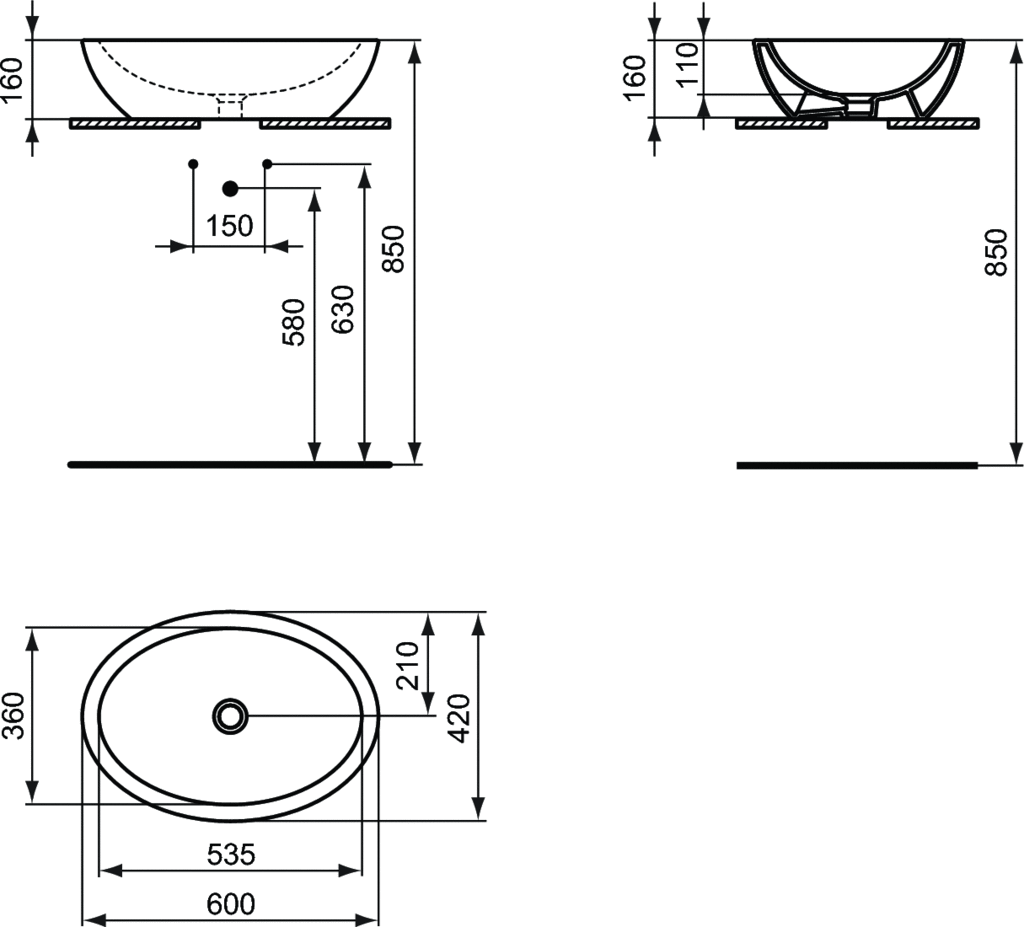 Умывальник-чаша овальный Ideal Standard Strada 60/75