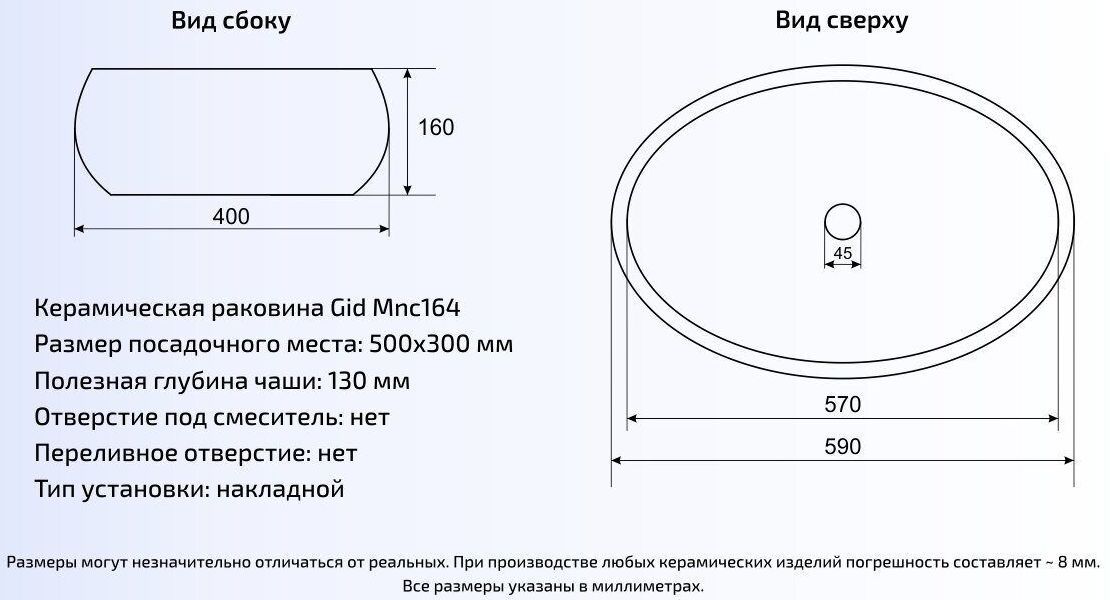 Умывальник Gid MNC164 60x41, 54406