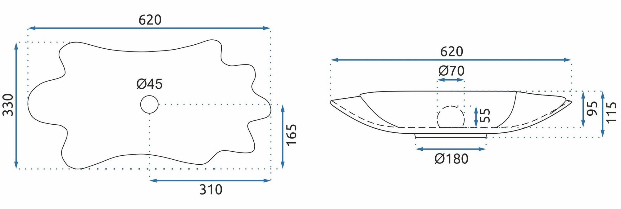Умывальник Rea Infinity Black/Gold 62x33, REA-U3402