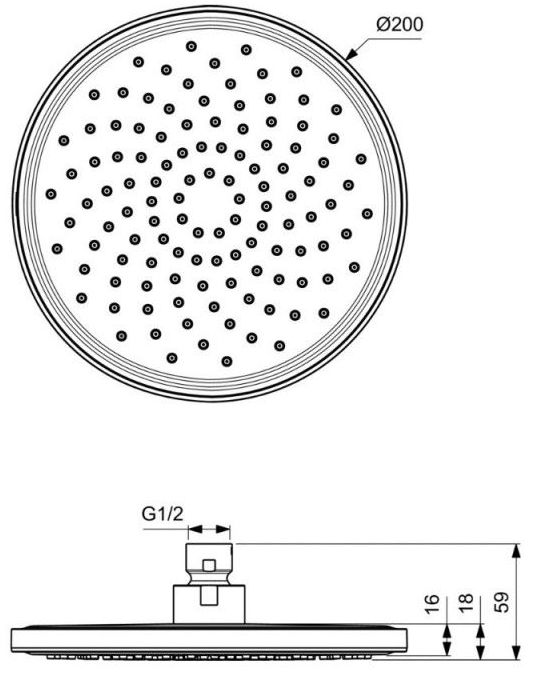 Верхний душ Ideal Standard Idealrain Black 200 мм, BD140XG
