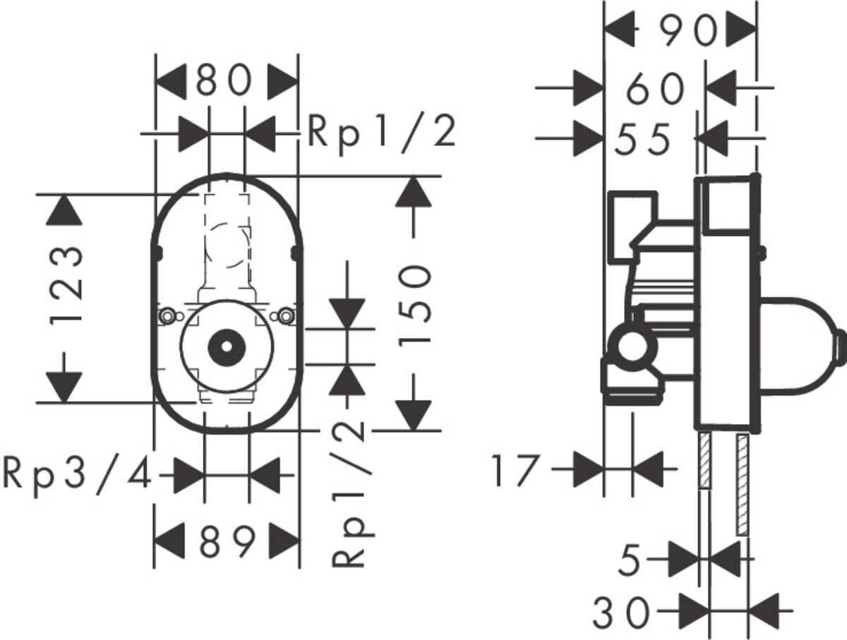 Скрытая часть однорычажного смесителя для ванны Hansgrohe, 31741180