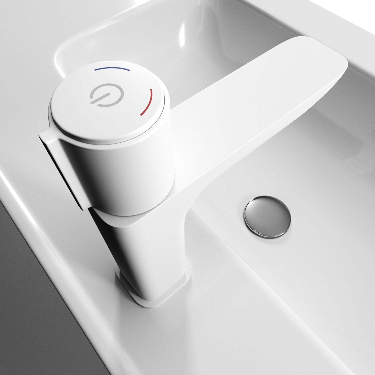 Смеситель для умывальника с управлением Push Control, белый матовый, Iddis Slide, SLIWTBTi01