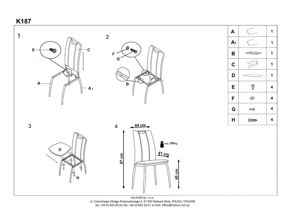 Стул кухонный Halmar K187 черный, V-CH-K/187-KR-CZARNY