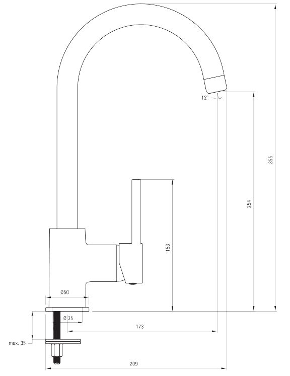 Смеситель для мойки Deante Milin, черный, BEU_B62M