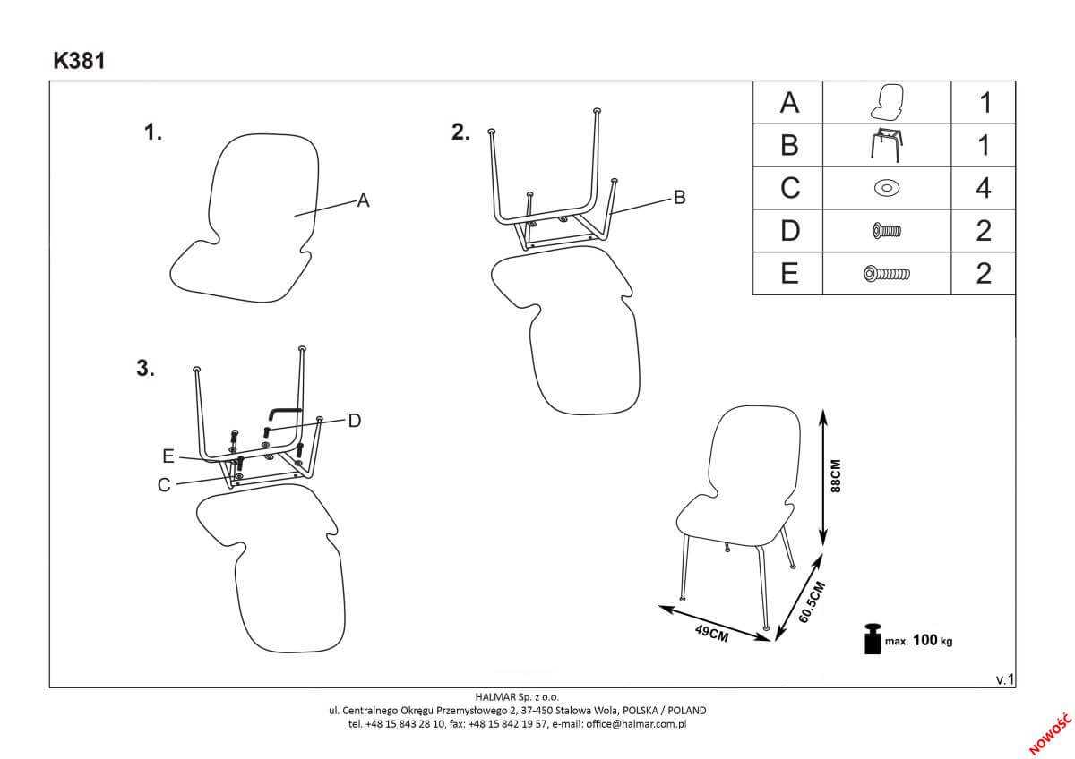 Стул кухонный Halmar K381 серый/золотой, V-CH-K/381-KR-POPIEL