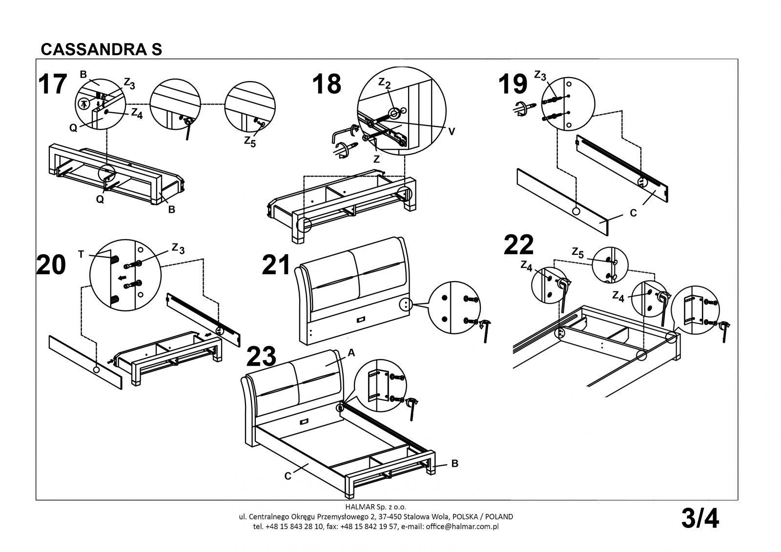Кровать Halmar Cassandra-S белый/черный 160/200, V-CH-CASSANDRA_S_160-LOZ