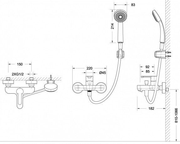 Смеситель для ванны Bravat Stream с аксессуарами F63783C-B