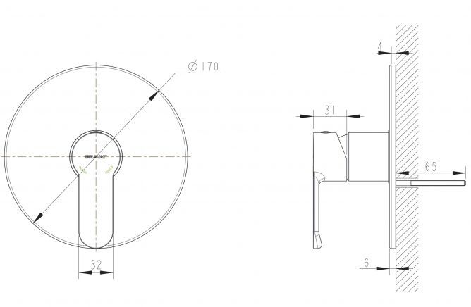 Накладка для смесителя скрытого монтажа Bravat New Moon (1 функция) PB839103CP