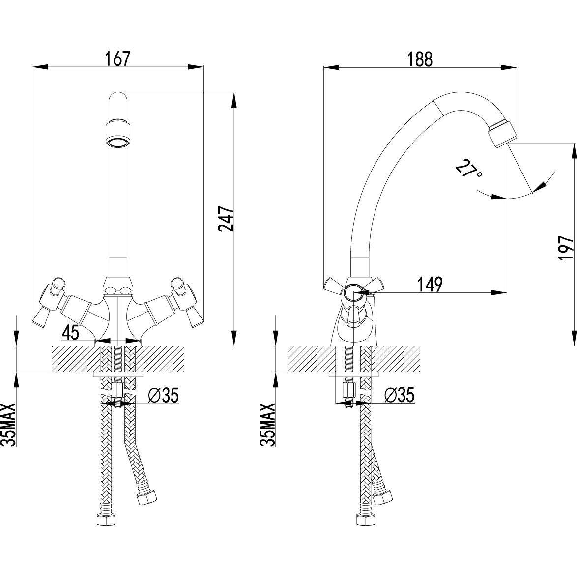 Смеситель для кухни с высоким поворотным изливом Lemark Contour, LM7404C