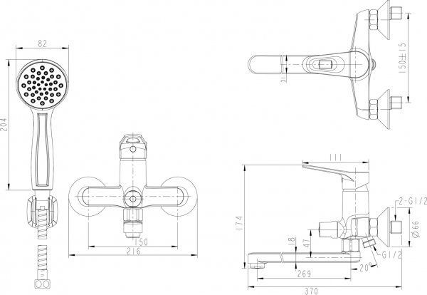 Смеситель для ванны и раковины Bravat Eco-D F693158C-LB