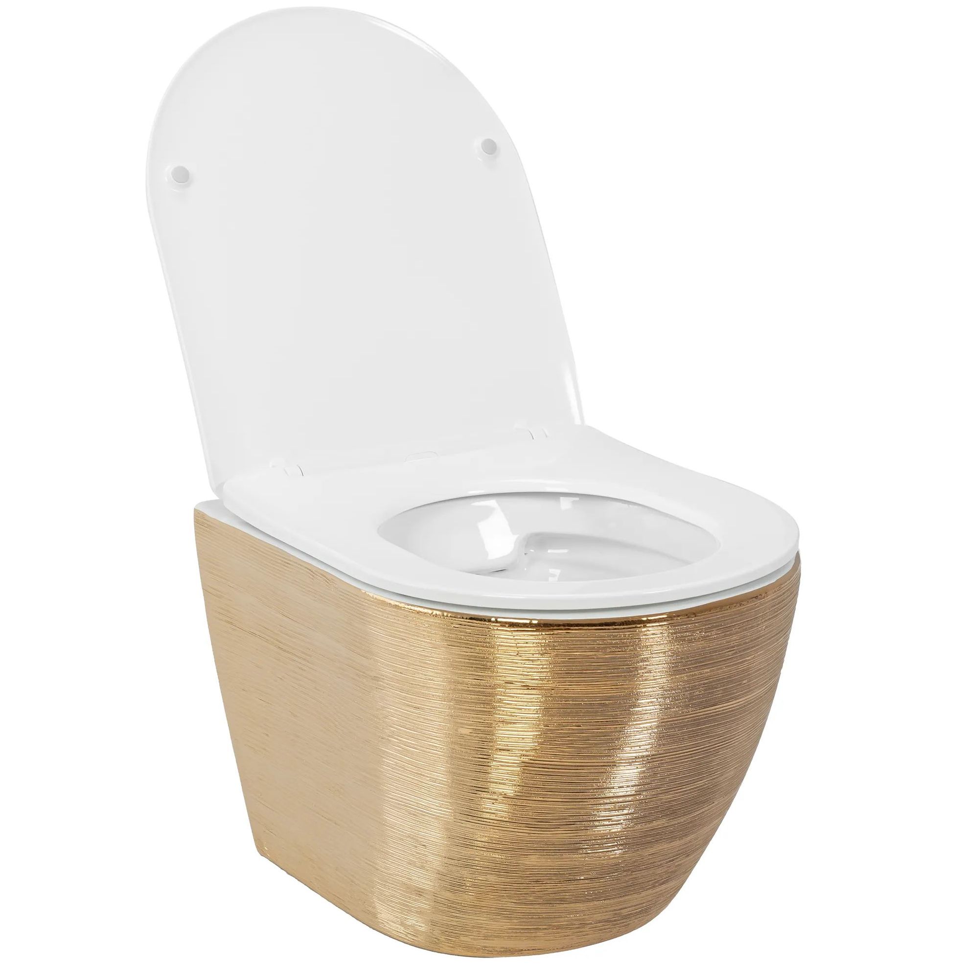 Унитаз подвесной Rea Carlo Mini Rimless Duroplast Flat Brush Gold, REA-C6942