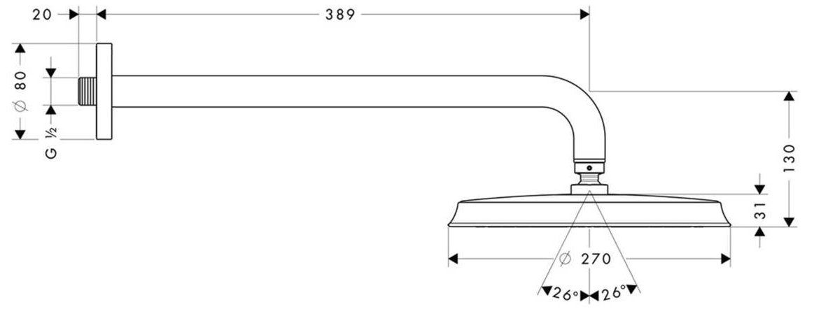 Тропический душ Hansgrohe Raindance Classic со стены диаметр 24 см, 27424000