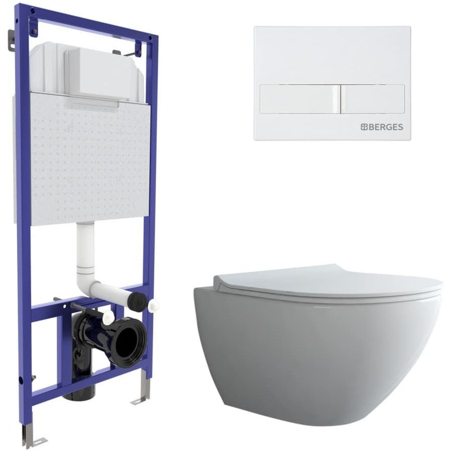Комплект Berges Novum, кнопка L1 белая, унитаз Puma Rimless, сиденье Toma Slim, 043271