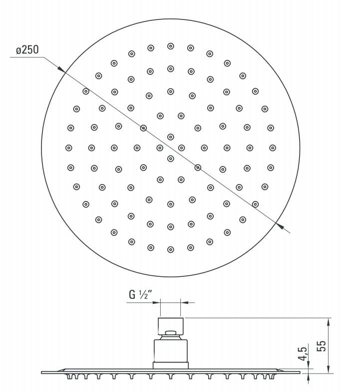 Верхний душ стальной круглый 250 мм Deante Cascada Flox, NAC_000K