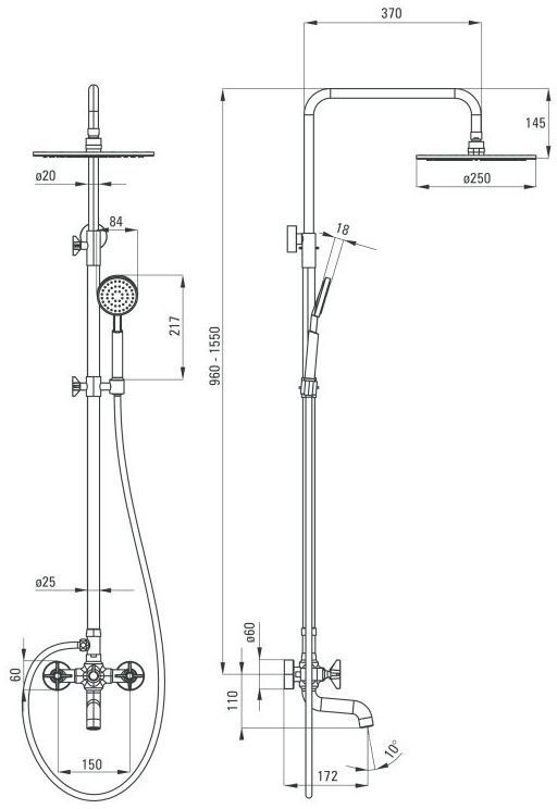 Душевая колонна со смесителем для ванны Deante Cascada Temisto, NAC_01QT