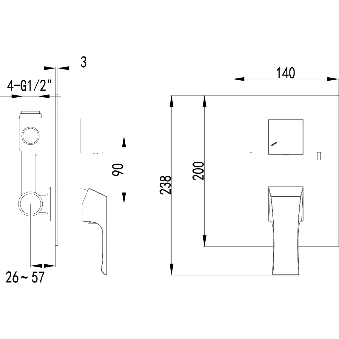 Смеситель для ванны и душа встраиваемый с 2-функциональным дивертором без аксессуаров Lemark Unit, LM4527C