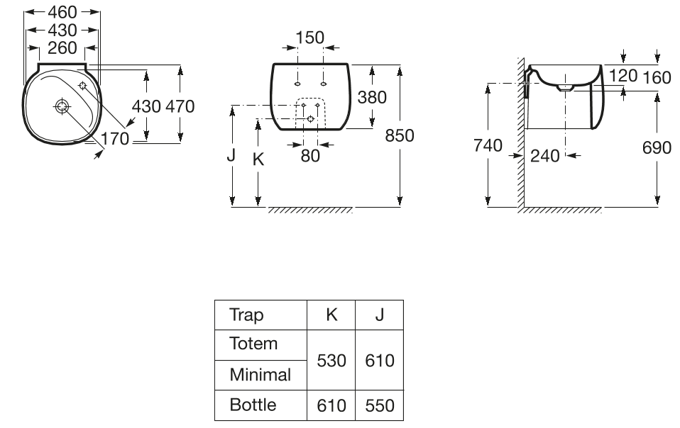 Умывальник с полупьедесталом Roca Beyond 46x47, A3270B1000
