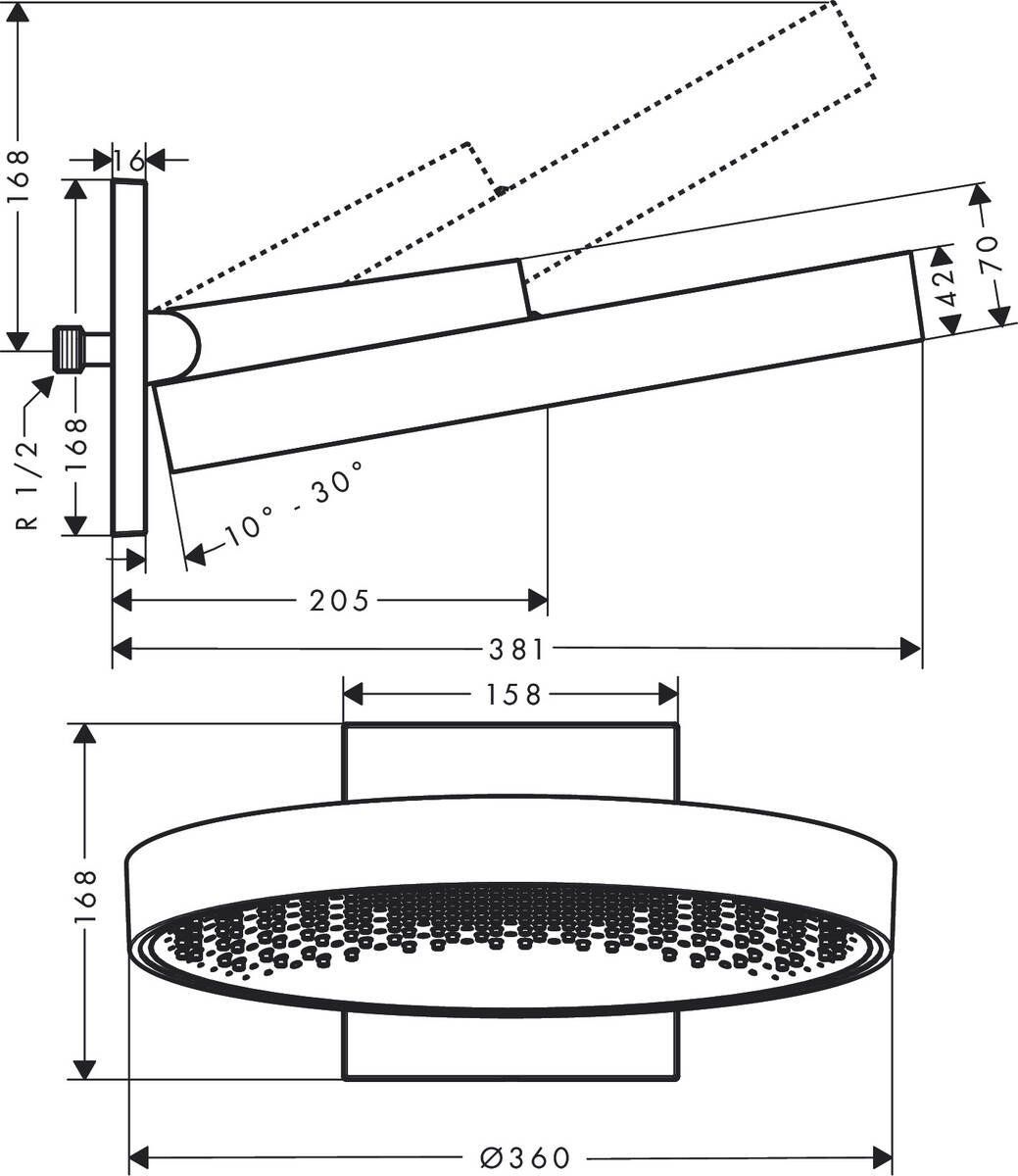 Верхний душ Hansgrohe Rainfinity 360 1 jet, 26230000