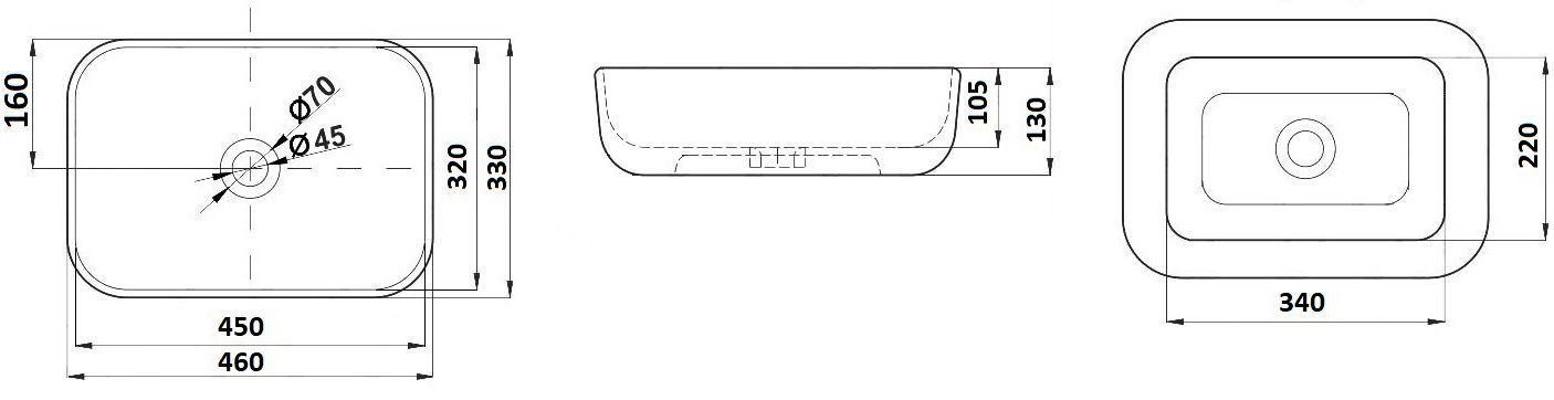 Раковина для ванной Ceramalux 45.5x32, D1333H132