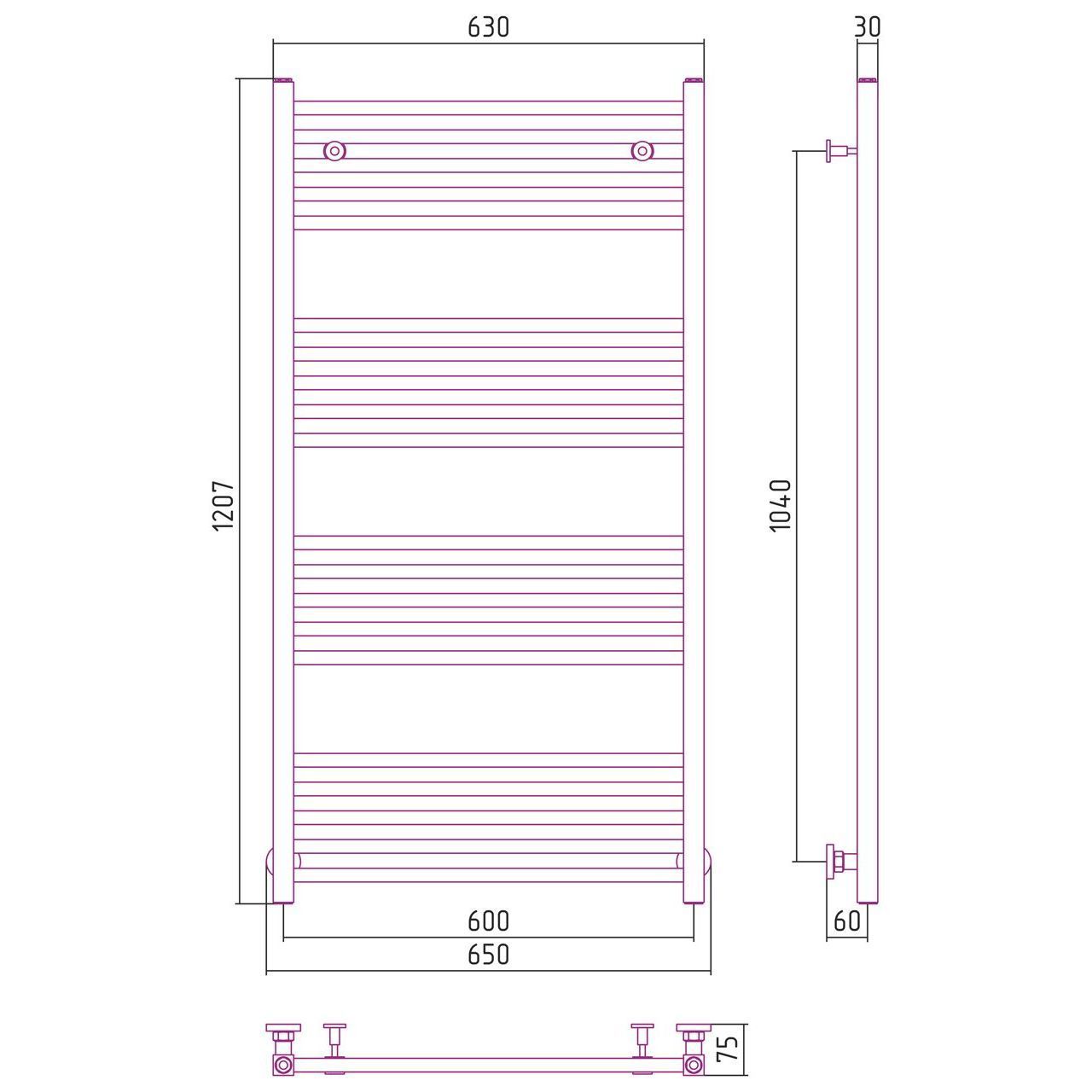 Водяной полотенцесушитель Сунержа Модус 1200x600