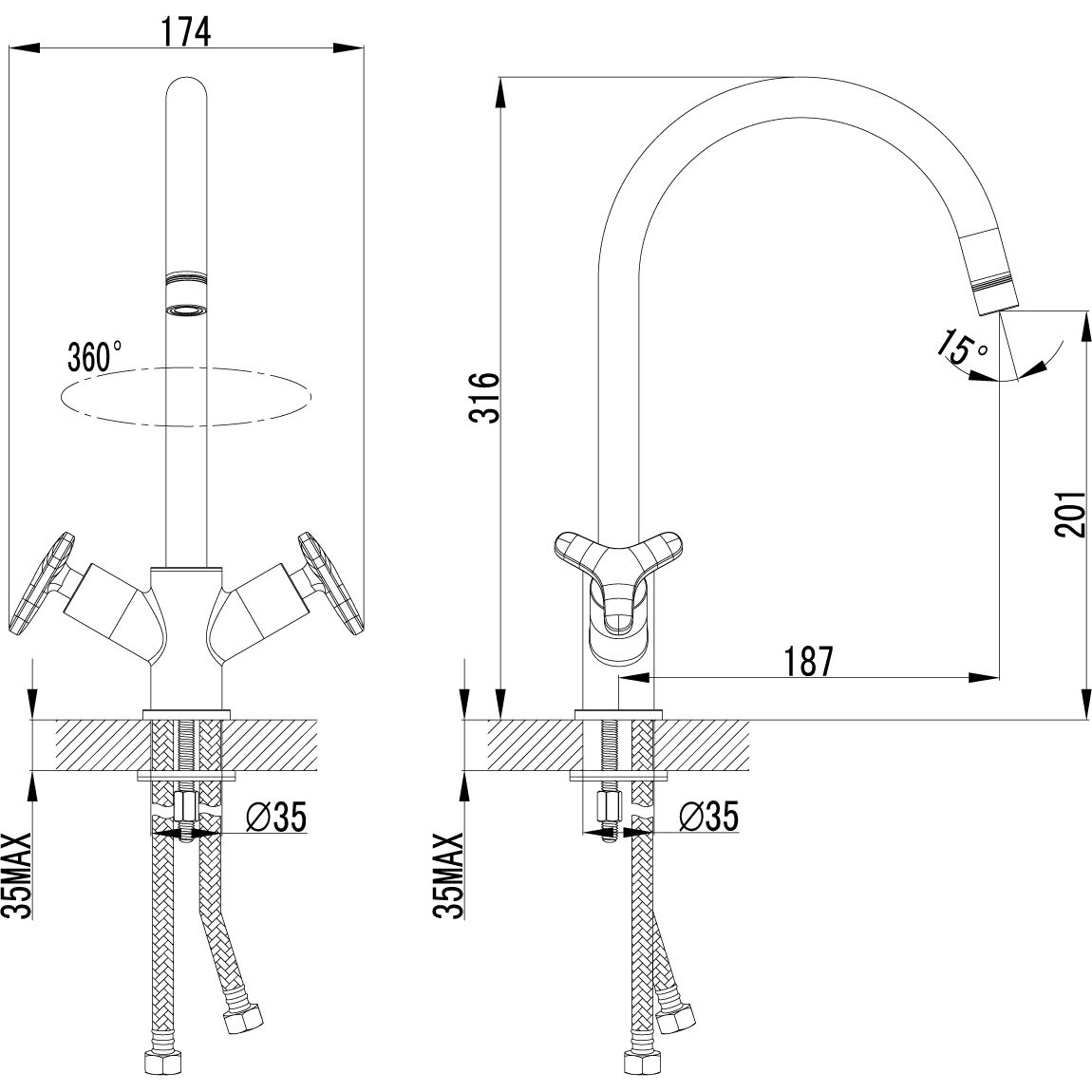 Смеситель для кухни с высоким поворотным изливом Lemark Plus Spirit, LM1905C
