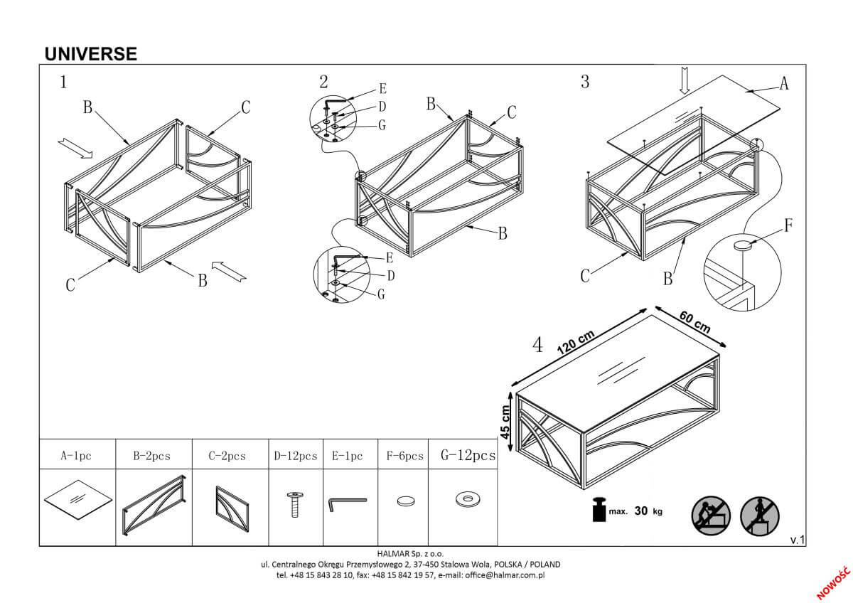 Стол журнальный Halmar Universe дымчатый/серебристый, V-CH-UNIVERSE-LAW-SREBRNY
