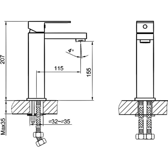 Смеситель для раковины средней высоты Ahti Hamina Black, HA201101