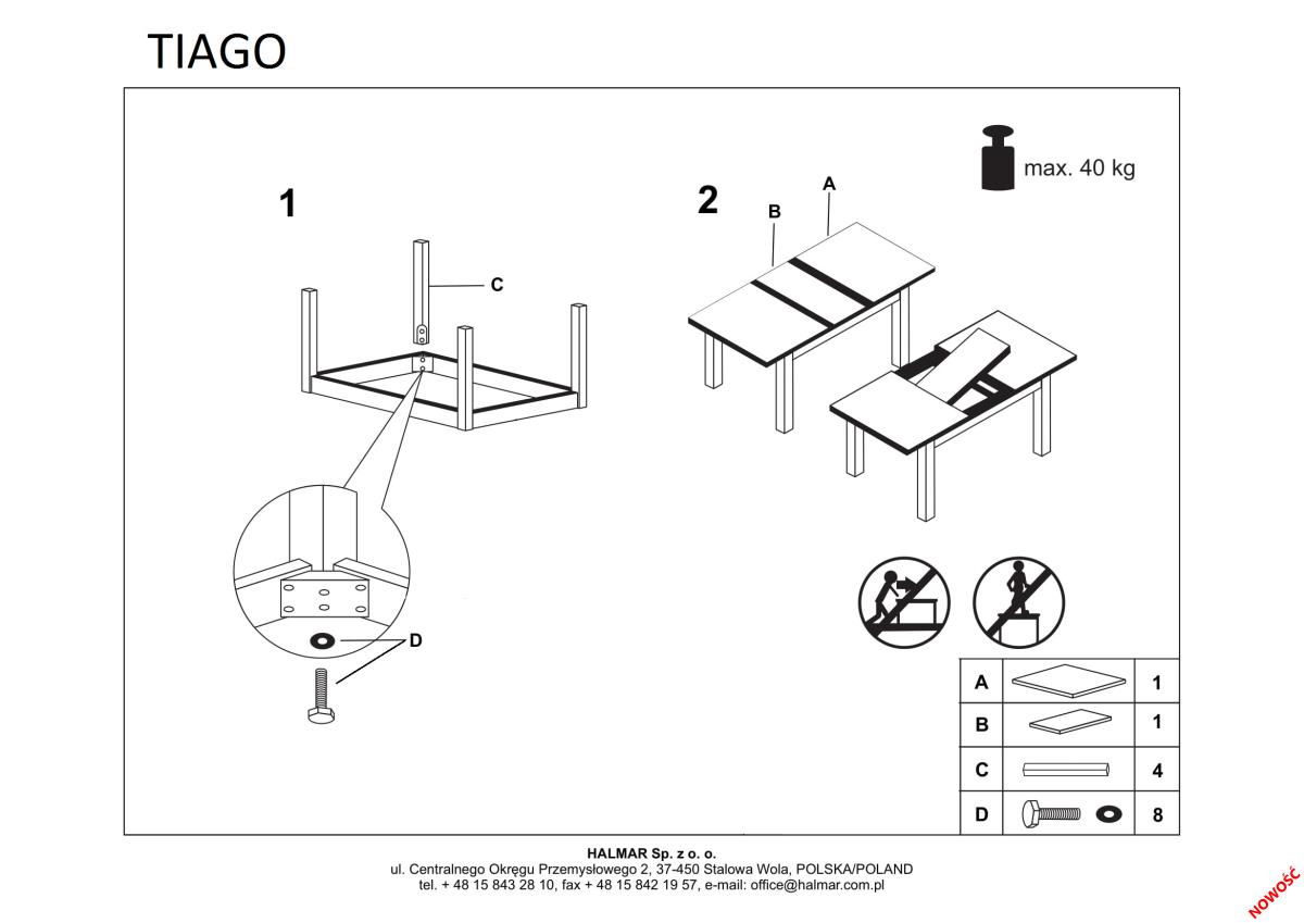 Стол обеденный Halmar Tiago 2, раскладной белый, V-PL-TIAGO_2-ST-BIALY/BIALY