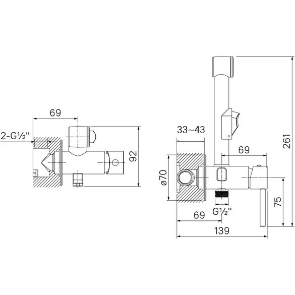 Встраиваемый смеситель с гигиеническим душем, белый матовый, Iddis, 003WTR0i08