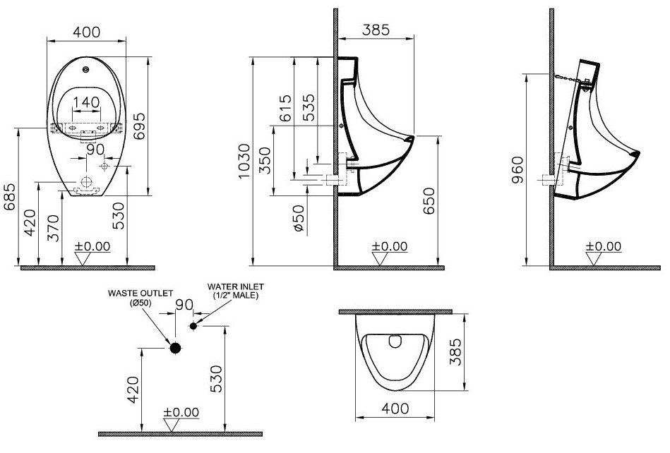 Писсуар Vitra Arkitekt с ИК-датчиком, батарея, 4106B003-5597