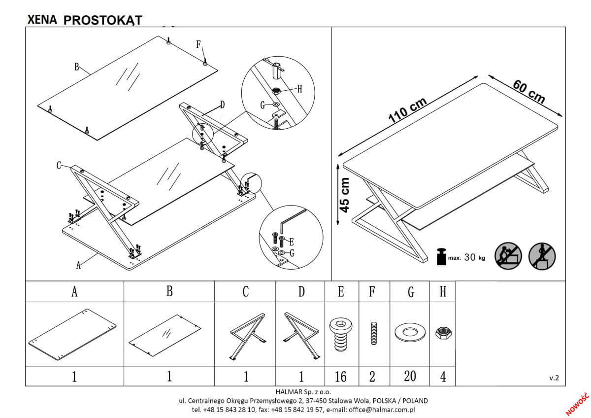 Стол журнальный Halmar Xena Prostokat натуральный дуб/черный, V-CH-XENA_PROSTOKAT-LAW