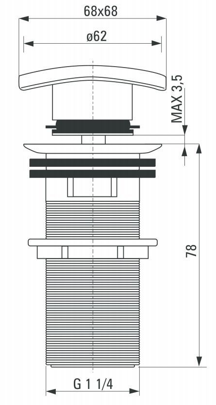 Пробка квадратная с переливом для раковины Deante Nero, NHC_B11B