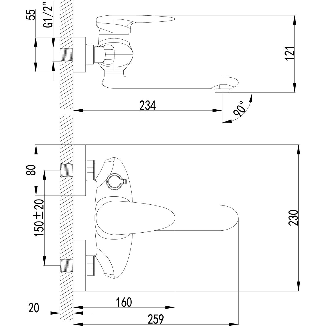 Смеситель для ванны с повор. плоским изливом 170 мм Lemark Status, LM4414C