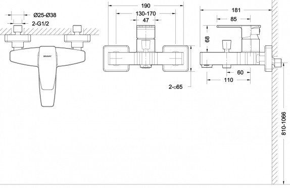 Смеситель для ванны Bravat Riffle F672106C-01