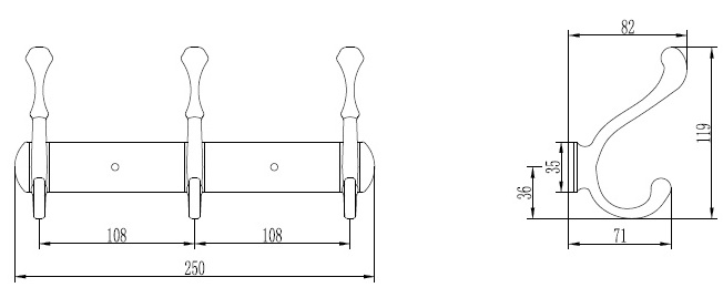 Планка с 3 неподвижными крючками (бронза) Ledeme L214-3