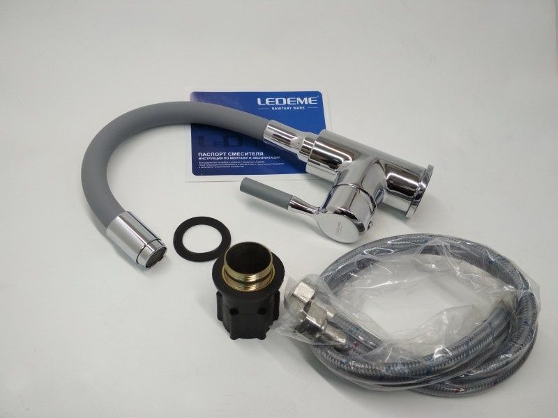 Смеситель для умывальника с гибким изливом серый/хром Ledeme L1399-9