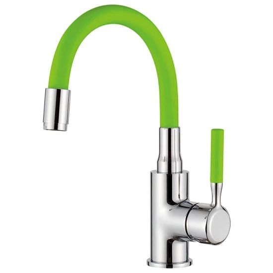 Смеситель для умывальника с гибким изливом зеленый/хром Ledeme L1399-5